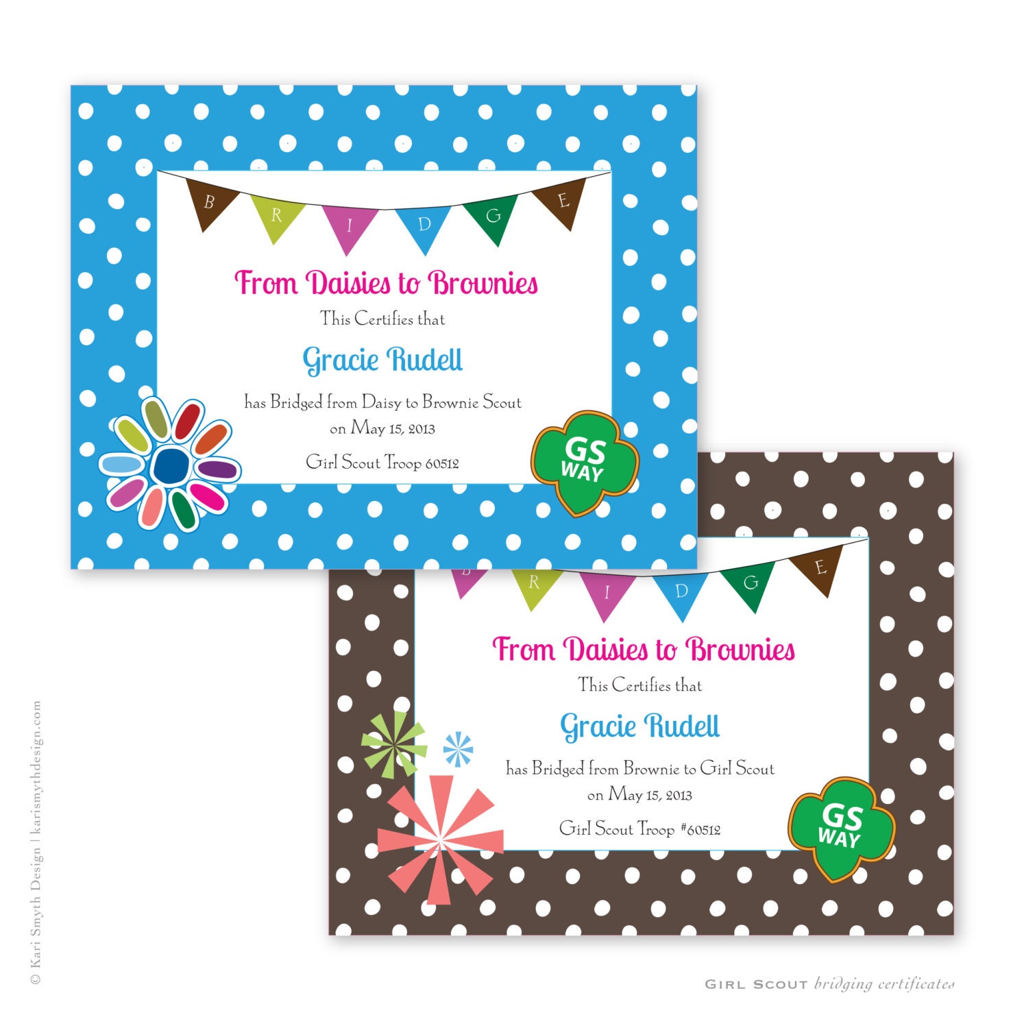 PERSONALIZED Girl Scout Bridging Certificates by ...