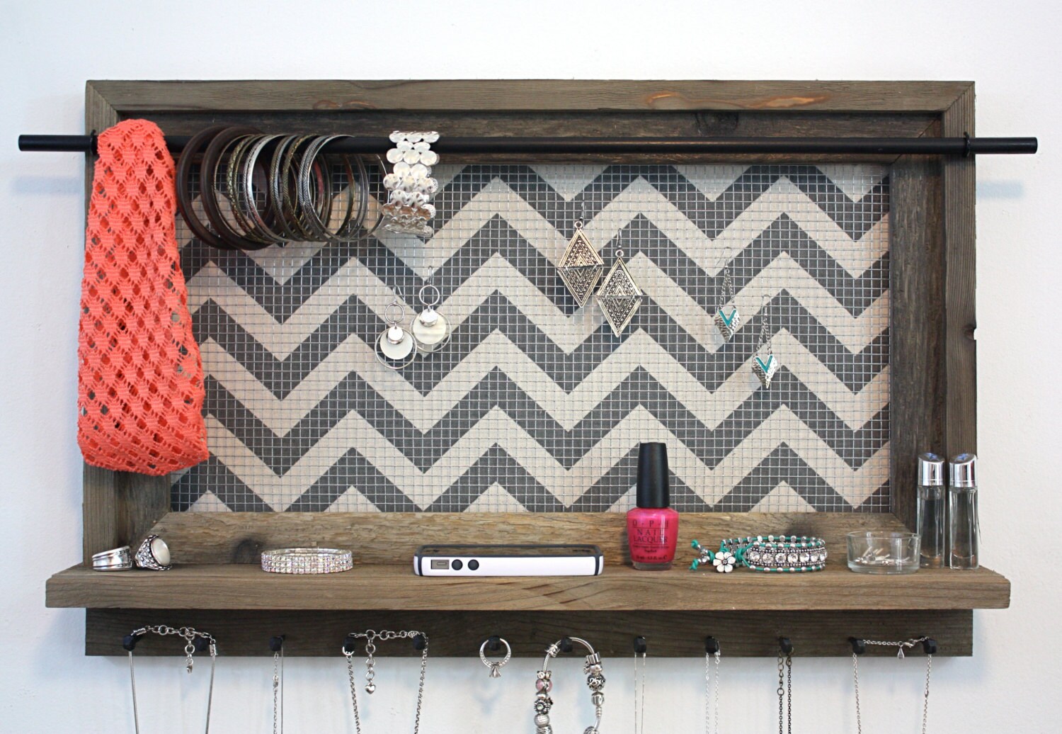 Jewelry Organizer Jewelry Holder Barnwood Chevron by HudsonLace