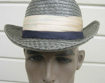Virtually Unworn 1950s Straw Fedora -- Size 6 7/8