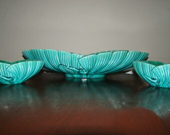 Royal Haeger Console Bowl and Candleholders in Emerald Green