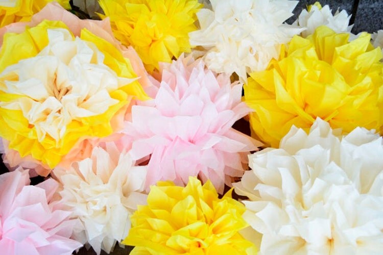 20 paper flower pom poms set spring pastels by TouchOMagic