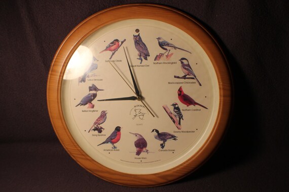 thumbnail image 2 of Audubon Society Singing Bird Wall Clock - Cherry Finish Wood Frame - 13 Inch 2 of 2