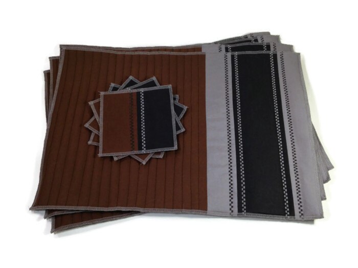 Quilted Placemat Set Black Brown Grey