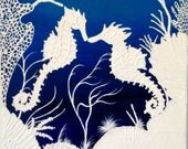 Nuzzling Seahorses. Texture painting, 12" x 12"