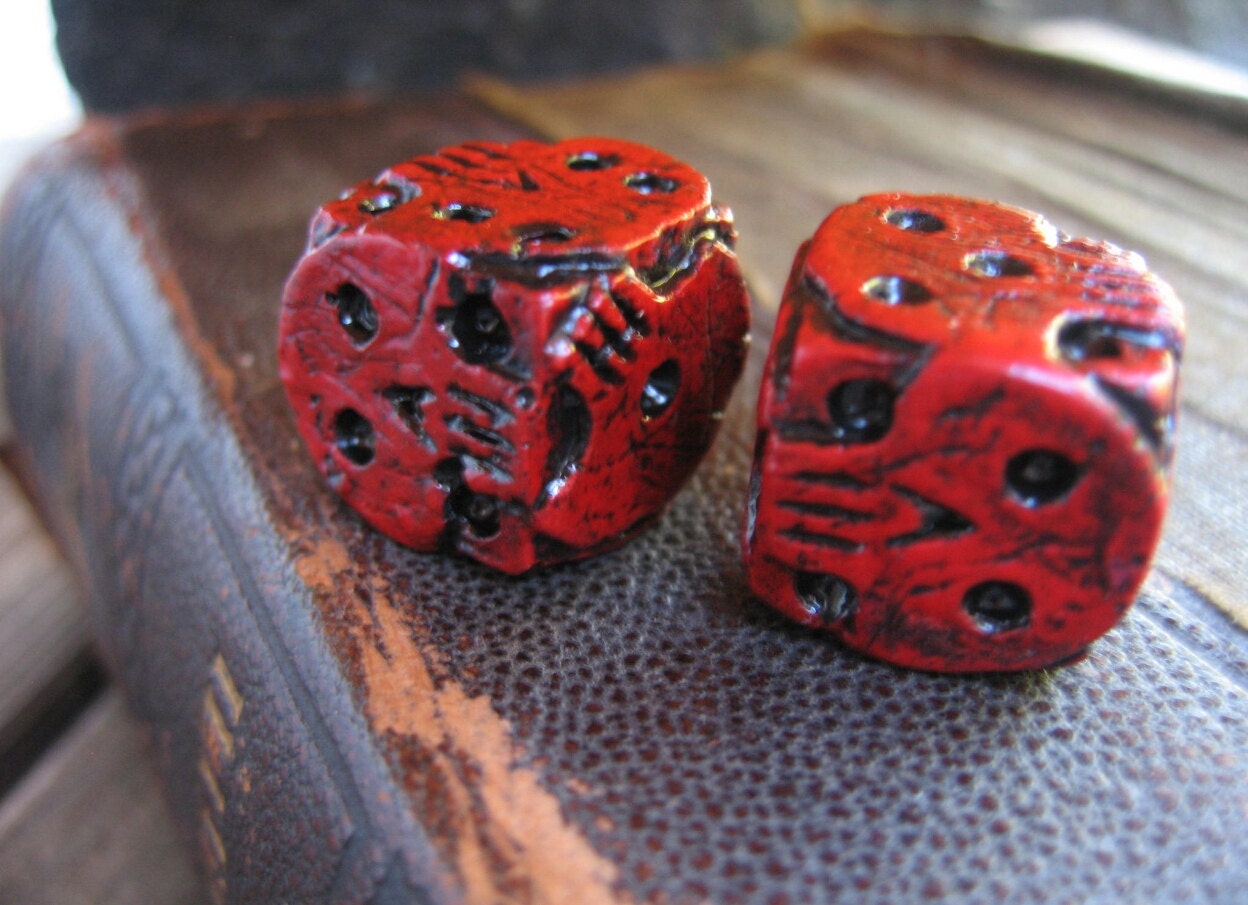 hand cast red skull dice oogie boogie dice nightmare movie