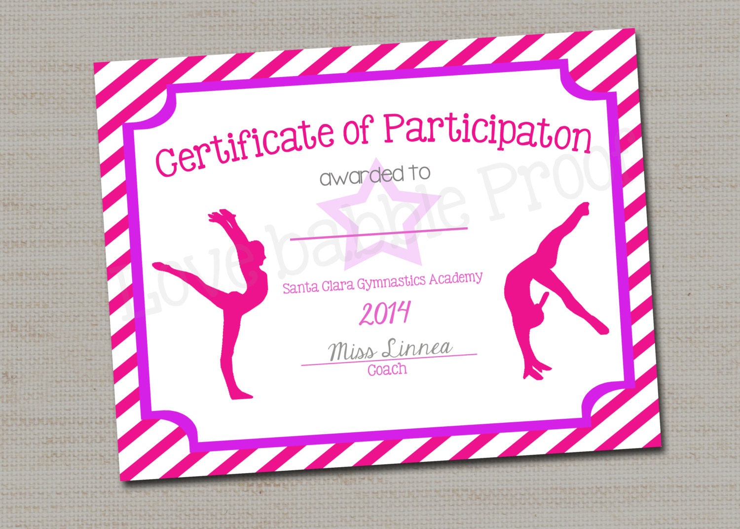 Gymnastics Award Certificate Dance Award PRINTABLE DIGITAL