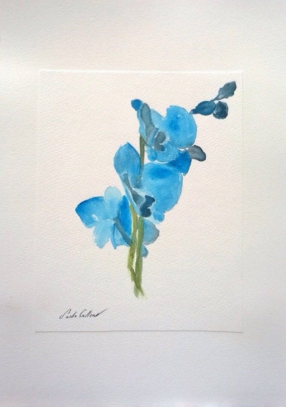 Items similar to mounted Blue orchid flower painting on Etsy