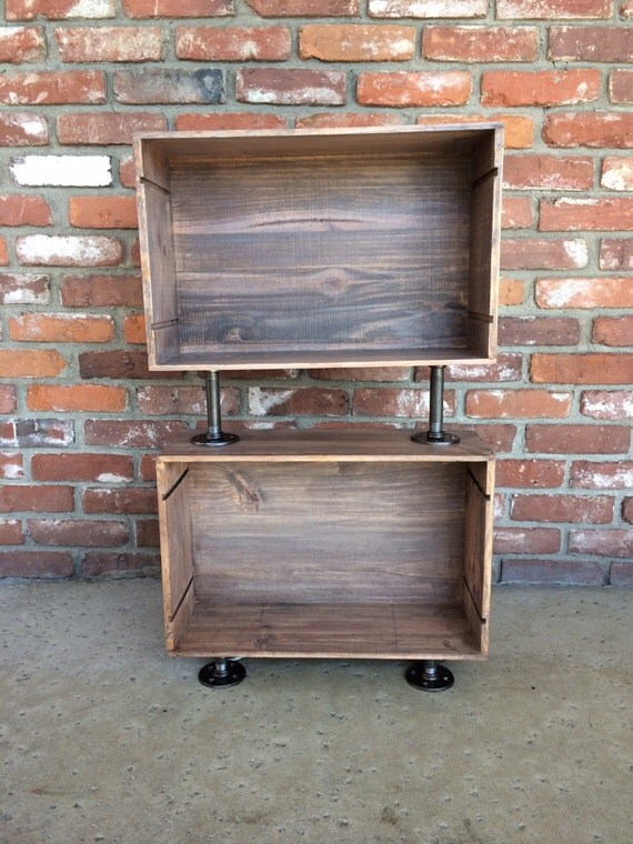 Wine crate side table. Nightstand. Book shelf. Stained wood.