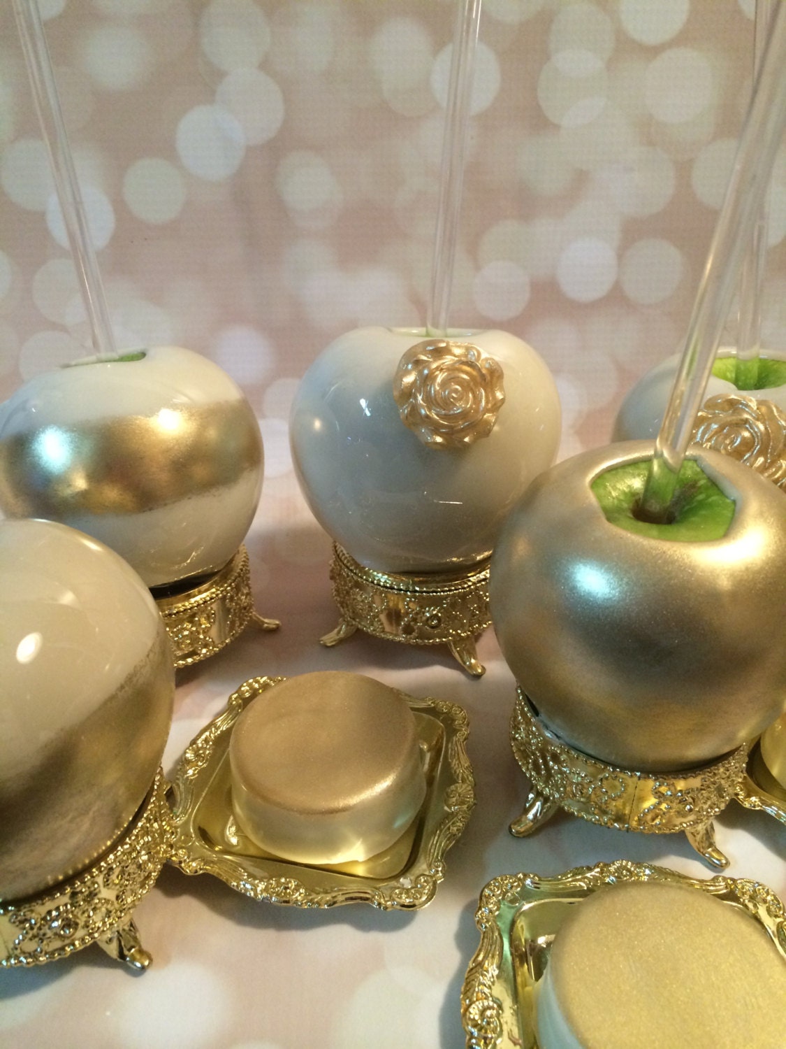 Candy apples adorned with Gold or Silver. by KLDesserts on