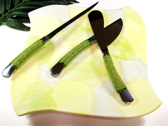 Beaded Hand knife set Plate in Painted occasion  Cheese Set Lime  Lemon Knife with  Serving cheese