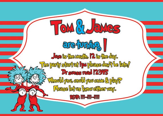 Items similar to Thing 1 Thing 2 party birthday invitation on Etsy