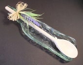 Recycled Clear Embossed Glass Bottle Spoon Rest with Wooden Spoon