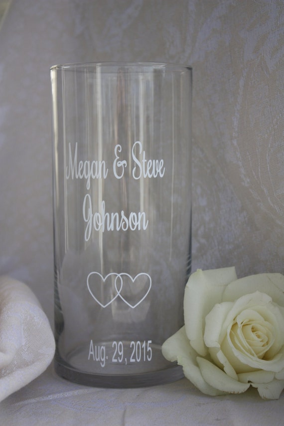 Personalized Glass Cylinder Vase for Wedding by TheVinylChick
