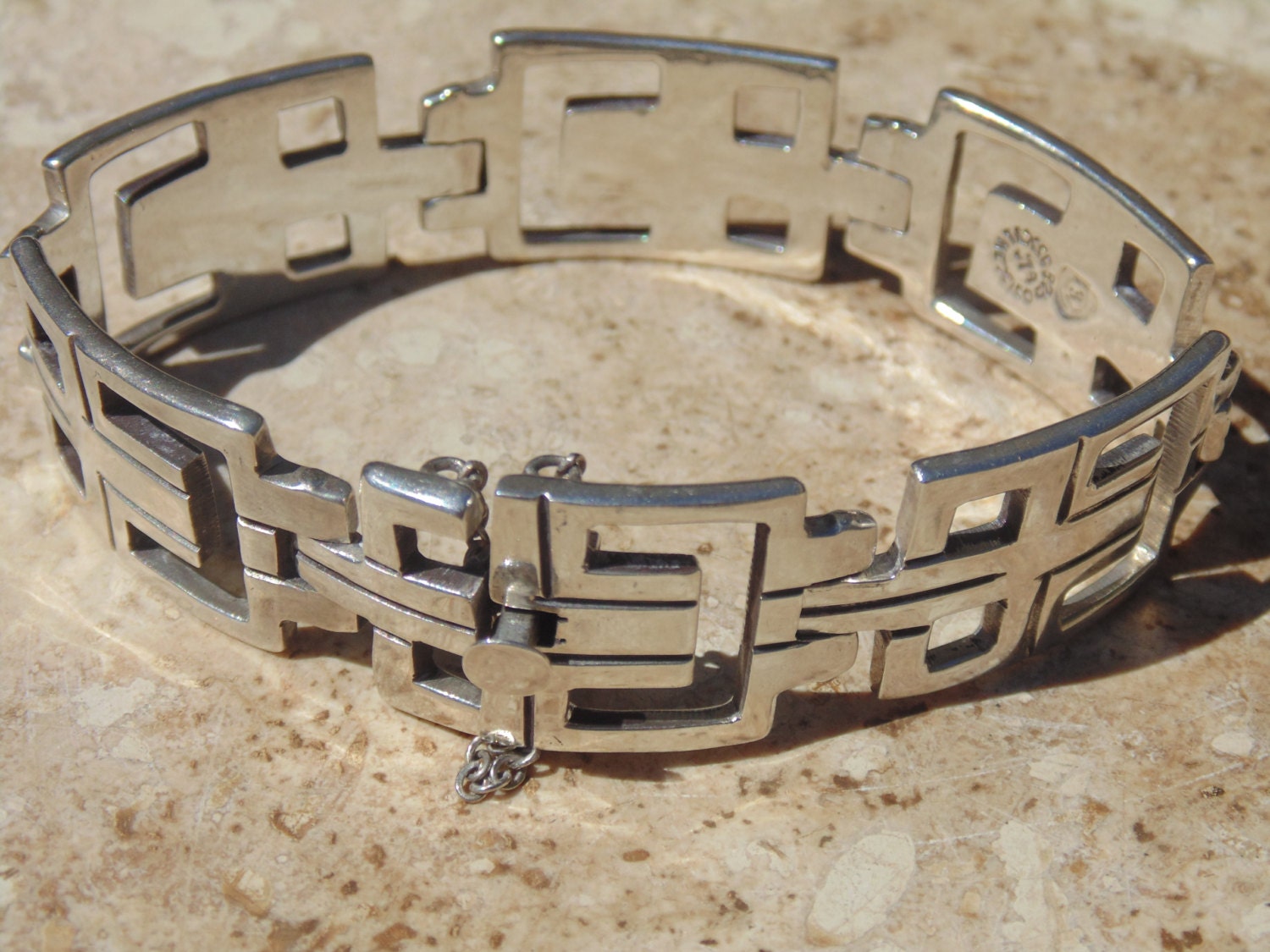 Vintage Taxco Sterling Silver Bracelet with Safety Chain 55