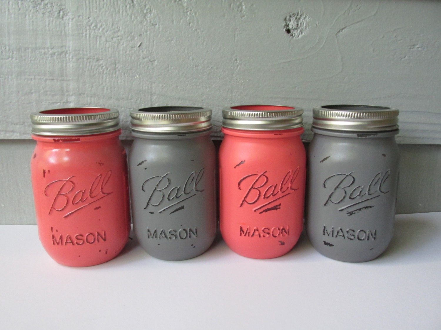 Painted And Distressed Ball Mason Jars Coral And Gray Set Of   Il Fullxfull.628648604 21tj 