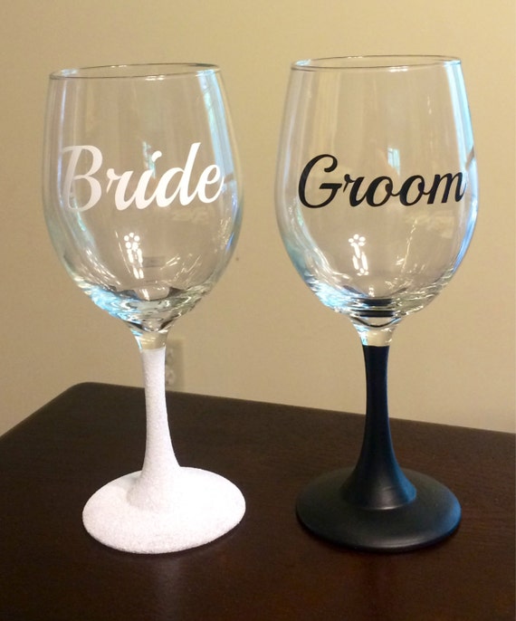 Custom Personalized Bride And Groom Wine Glasses With