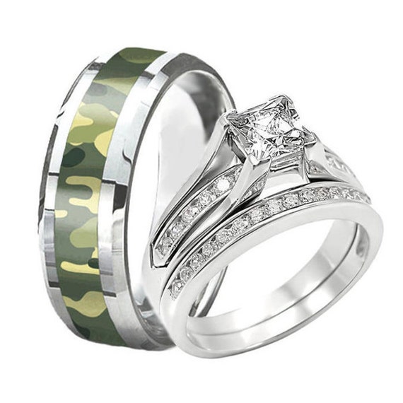 8mm Mens TUNGSTEN Ring Green Tan Camouflage by WeddingRingSets