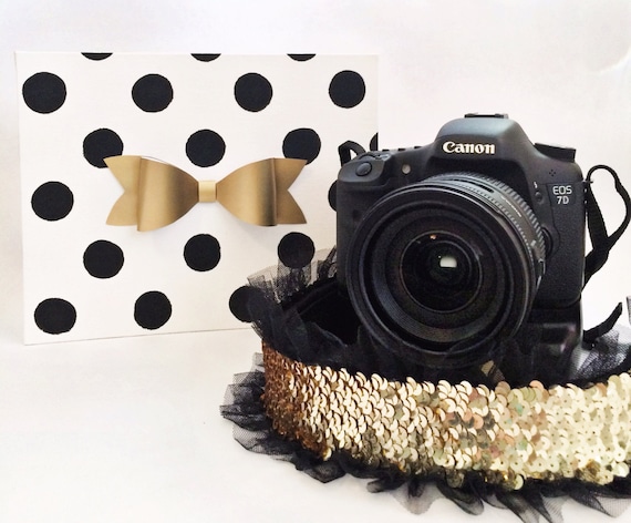 Sequin Camera Strap Gold with Black Tulle