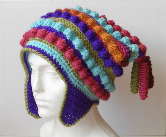 Items similar to Freeform Crochet Hat, Festival Hat, Funky Rainbow ...