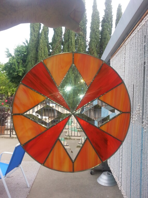 Round stained glass suncatcher Orange stained glass