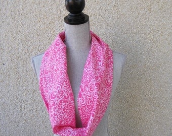 Fabric scarf, Infinity scarf, tube scarf, eternity scarf, loop scarf, long scarf in a pink cotton fabric