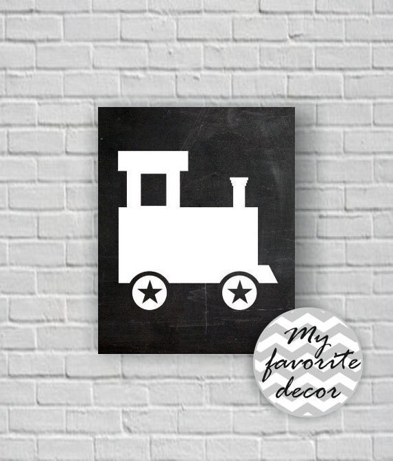 Nursery Printable (8x10) - Stencil train - Blackboard - Black and white