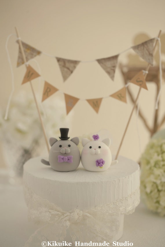 kitty and Cat wedding cake topper by MochiEgg on Etsy