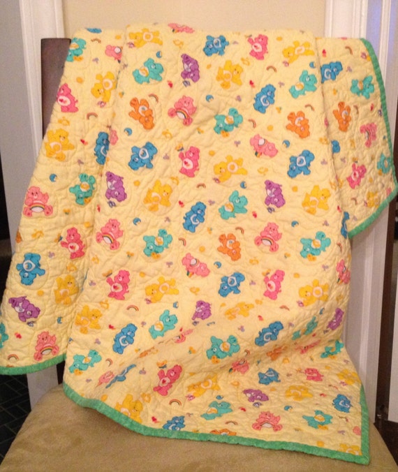 39 x 33 Handmade Care Bear baby quilt by RitterQuilts on Etsy