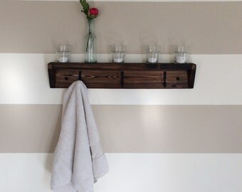 Three hook reclaimed wood towel rack // coat rack with shelf