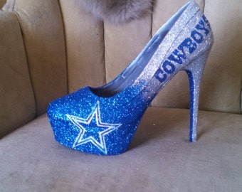 Dallas cowboys style custom heels. blue and silver. cowboys heels ...