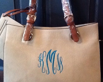 Monogrammed Charleston Faux Leather Handbag in Navy ...