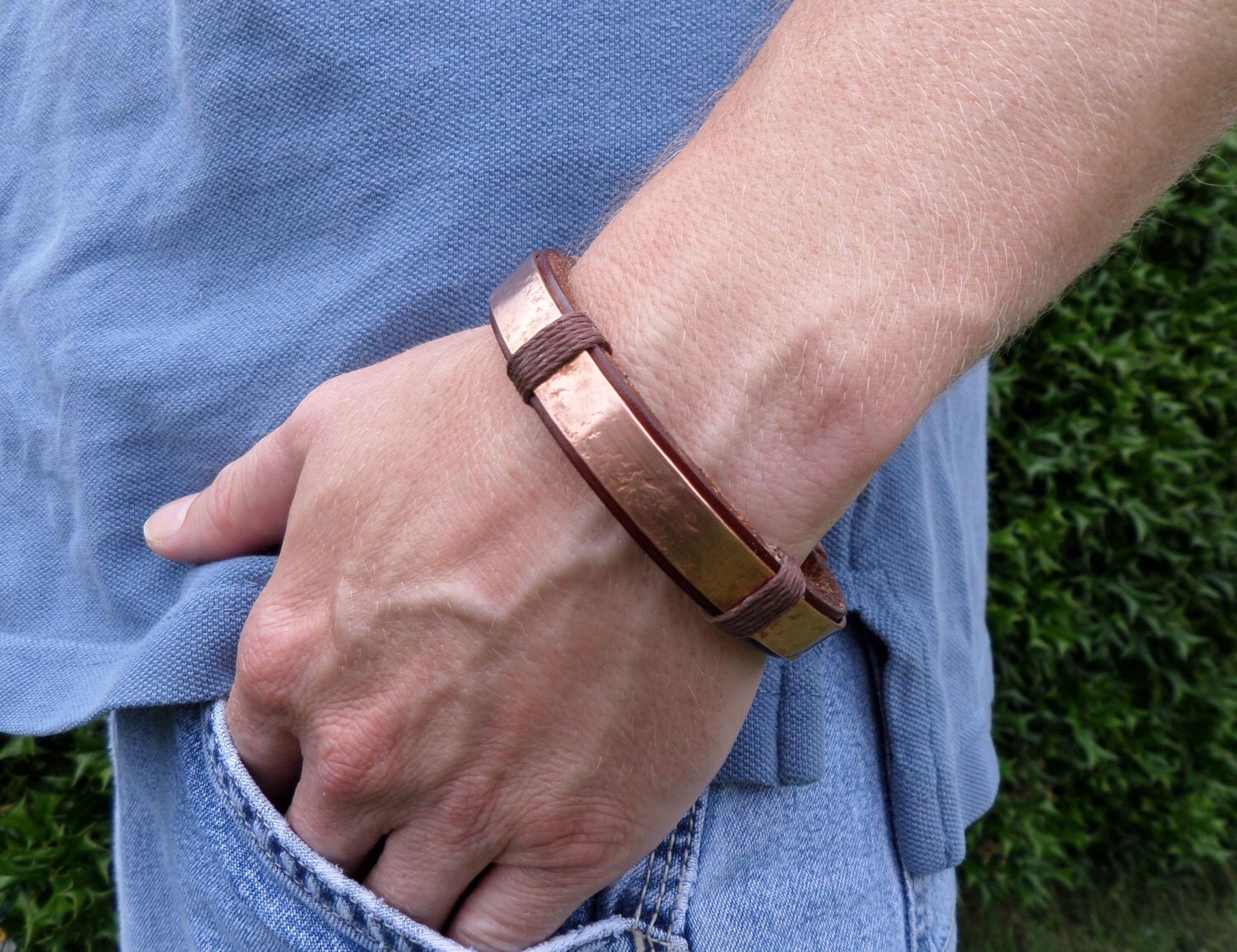 Men's Leather and Copper Bracelet Men's by ColeTaylorDesigns