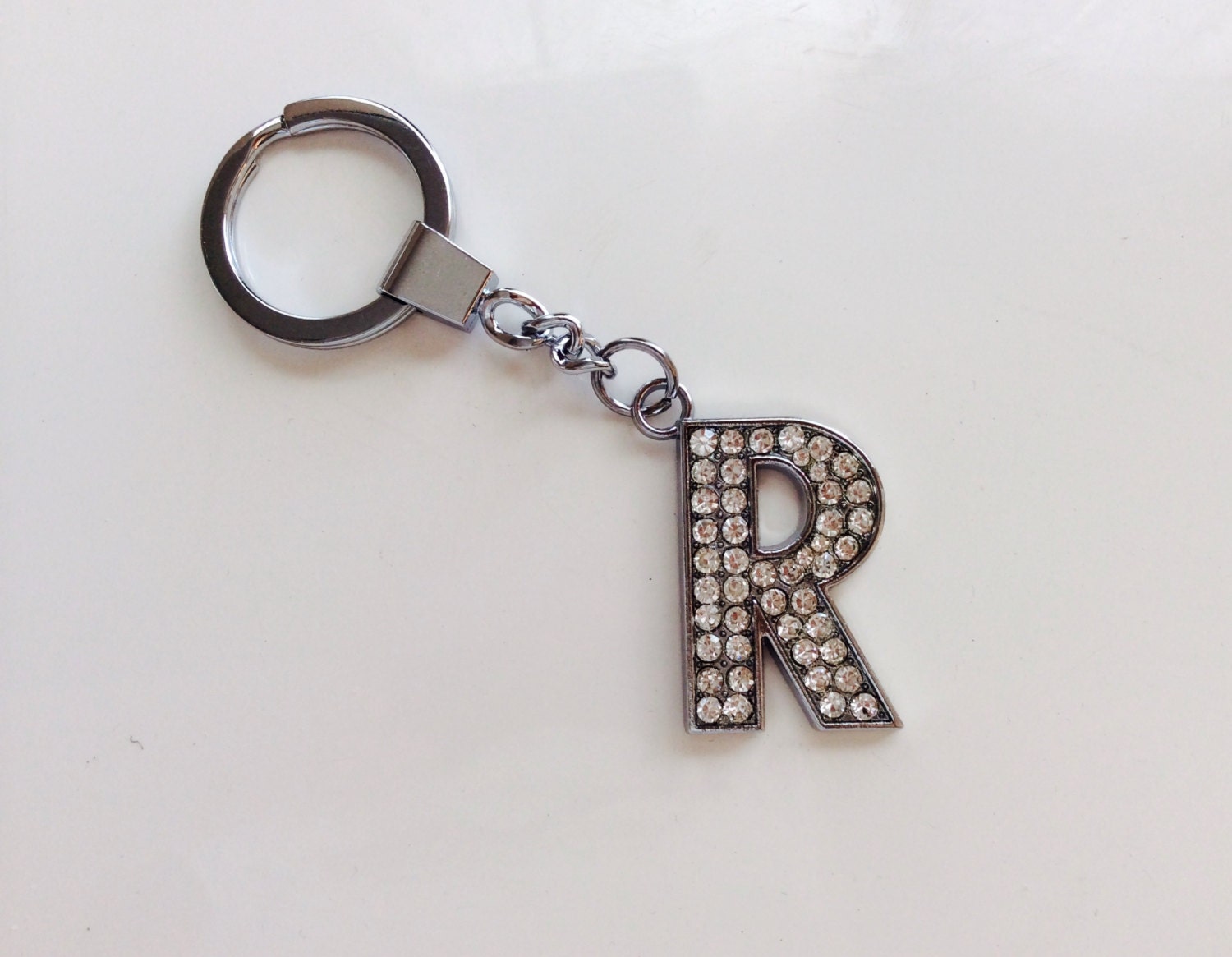 Initial Alphabet Letter R Keychain Keyring Bling Crystal