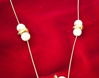 Vintage Matte Gold and Faux Pearl Bead Necklace