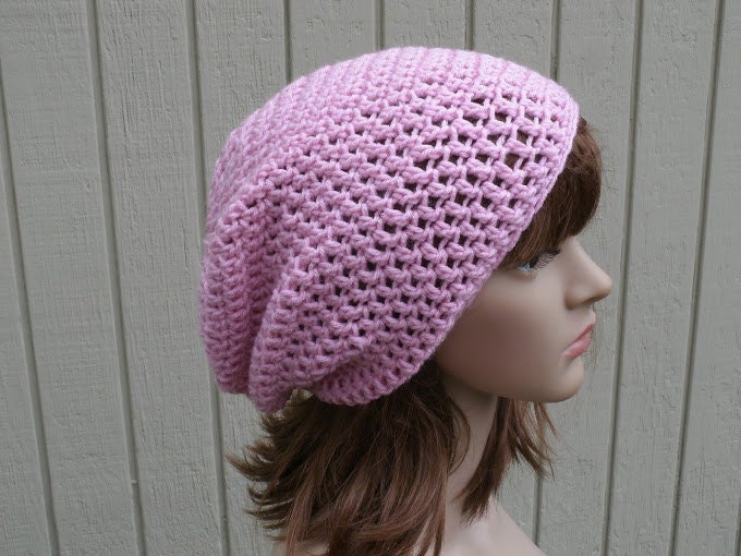 Pink Slouchy Hat Crochet Hat The Eden in Pink by Knit360five