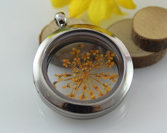 30MM Round Pendant Blanks, Terrarium Necklace, Silver Tone, Display Cases, Mementos, Shadow Box Pendant, Clear Locket, Reliquary