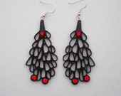 Earrings, contemporary jewelry design, limited edition, FREE Shipping, laser cut wood, Swarovski crystals, silver plated surgical steel