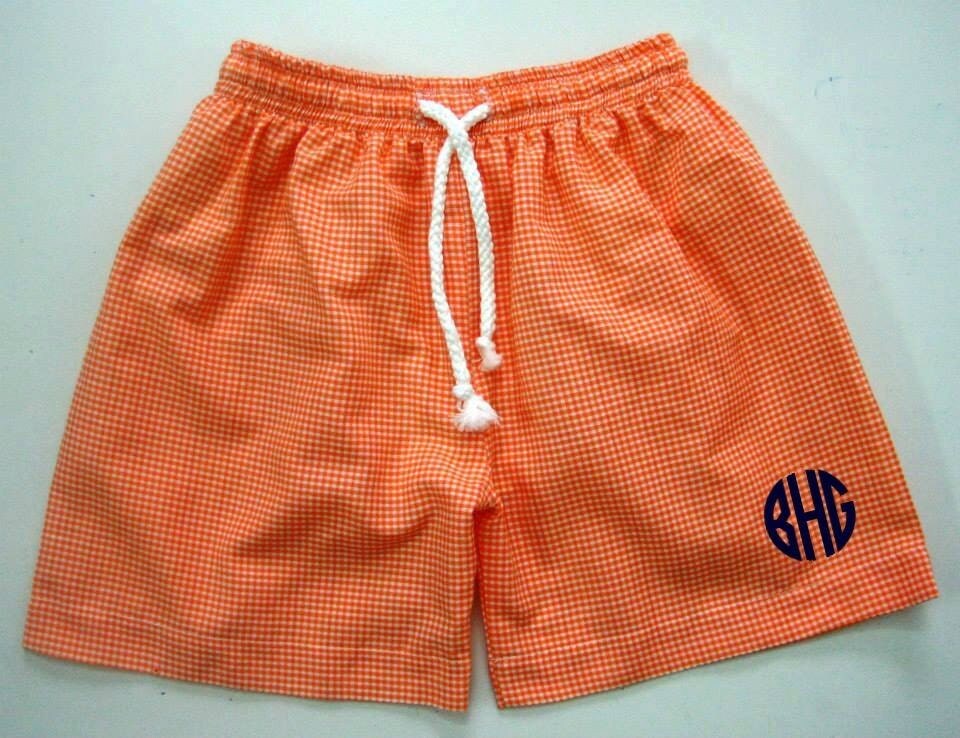 Boys Orange Gingham Swim Trunks Baby by JennAndTiffsBoutique