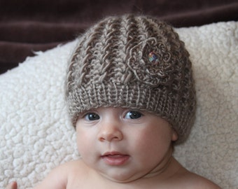 Items similar to Baby Girl Hat, Newborn Baby Girl Purple Chin Strap ...