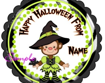 Halloween Stickers, Gift Tags Personalized Labels, Halloween Favor Stickers Halloween Trick or Treat cute witch monkey