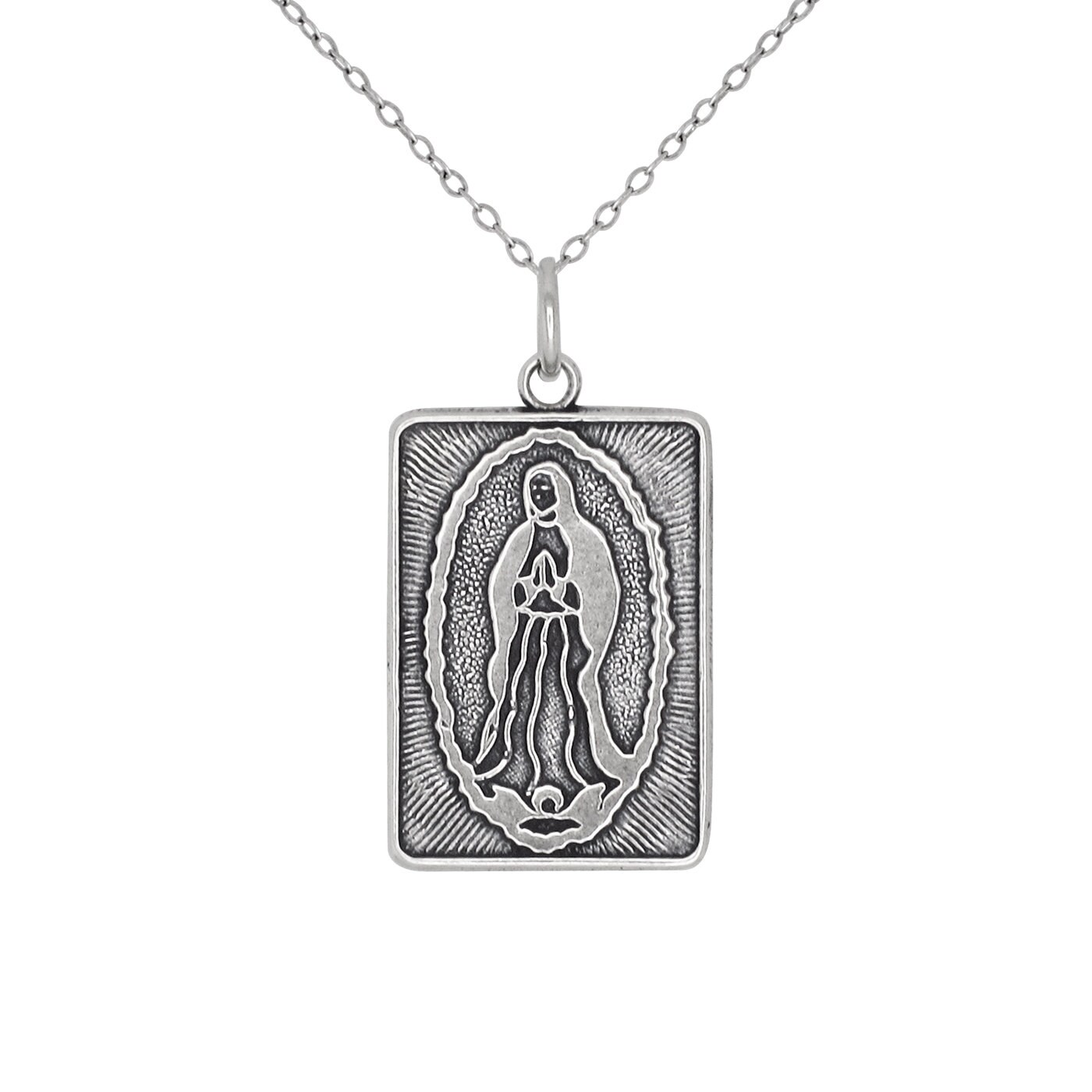 Sterling Silver .925 Virgin Mary Medal Charm Pendant Necklace