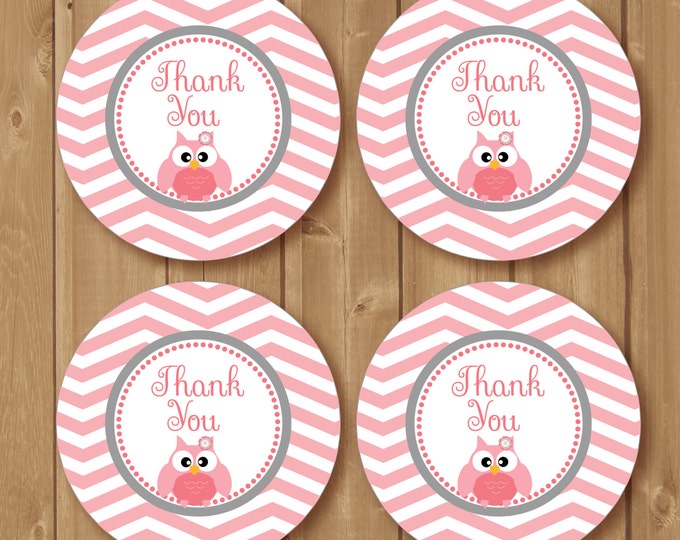 Thank You Favor Tags Owl Pink & grey. Chevron. Printable Favor Tags Baby Shower Birthday diy Thank You Tags INSTANT DOWNLOAD