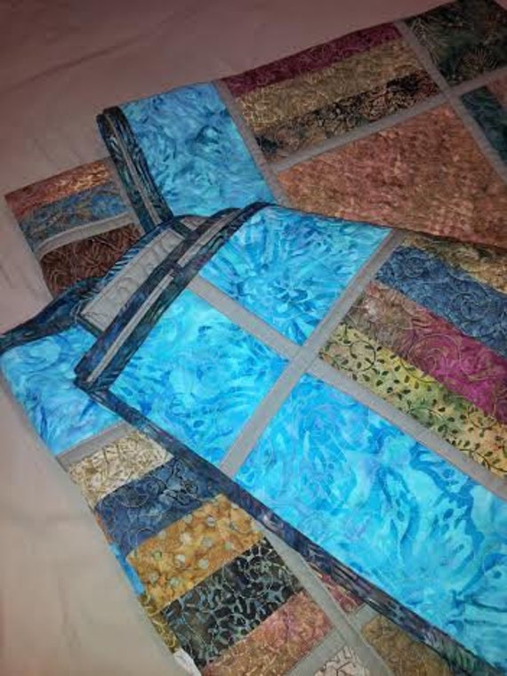Large Queen Size Multi colored Batik  Fabric Reversible Quilt 