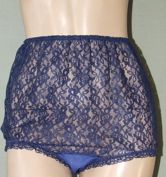 VINTAGE NAVY NYLON knickers. Silky sheer lace by ValeriesLovelies