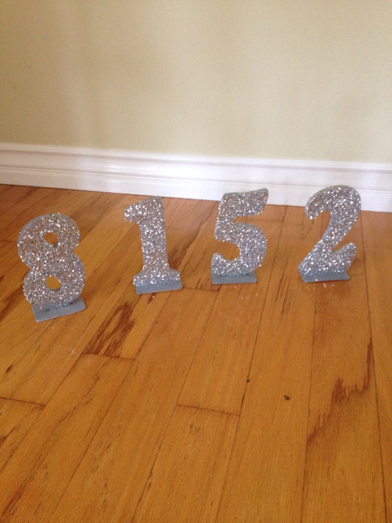 Silver glitter table numbers