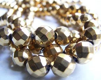 Gold Faceted Titanium Hematite Beads SPARKLY! 9mm, 15 1/2 inch strand