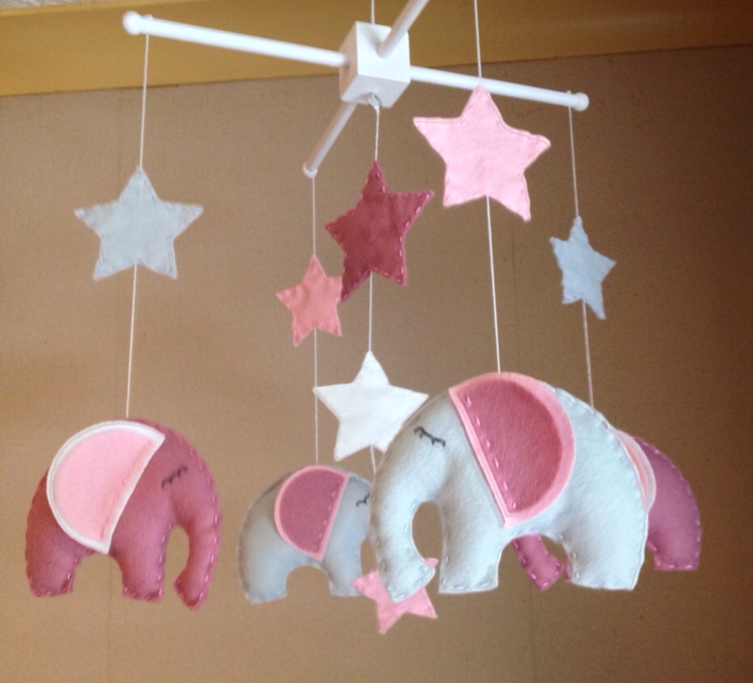 Baby Mobile Cot Mobile Elephant mobile pink and grey