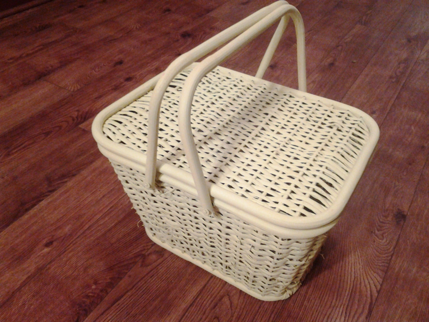 Shabby Chic Yellow Vintage Picnic Basket by sistersvintageattic
