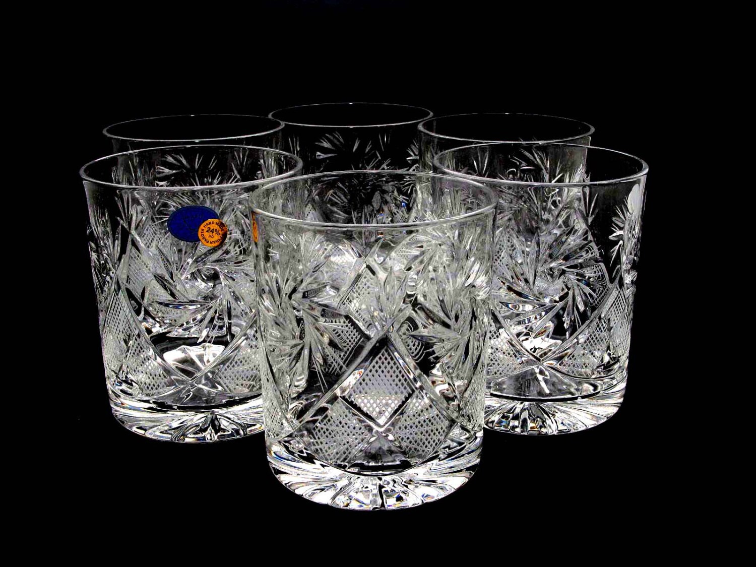 Set of 6 Russian Cut Crystal Rocks glasses/tumblers for
