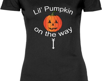 Funny Lil Pumpkin On The Way Tshirt Gift T-shirt Tee Shirt Womens Mother Christmas Pregnant Halloween Maternity Sister T-shirt Tee Shirt